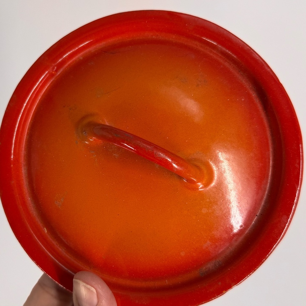 Descoware Le Creuset Cast Iron Orange Flame Lid 5in FE14 Belgium Vintage